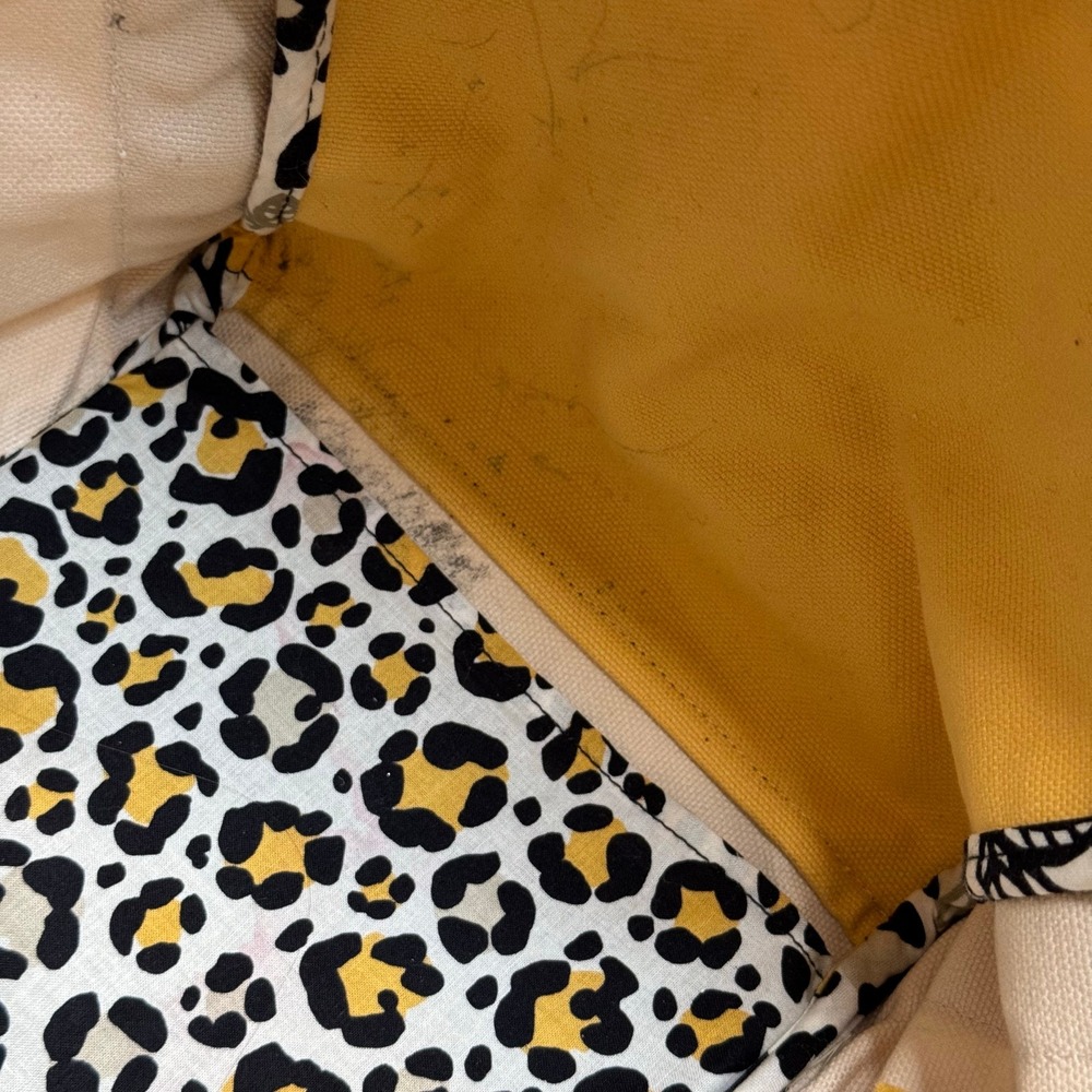 Vera Bradley Tote Bag Yellow Floral Leopard Print Canvas Shoulder Bag - Picture 12 of 12